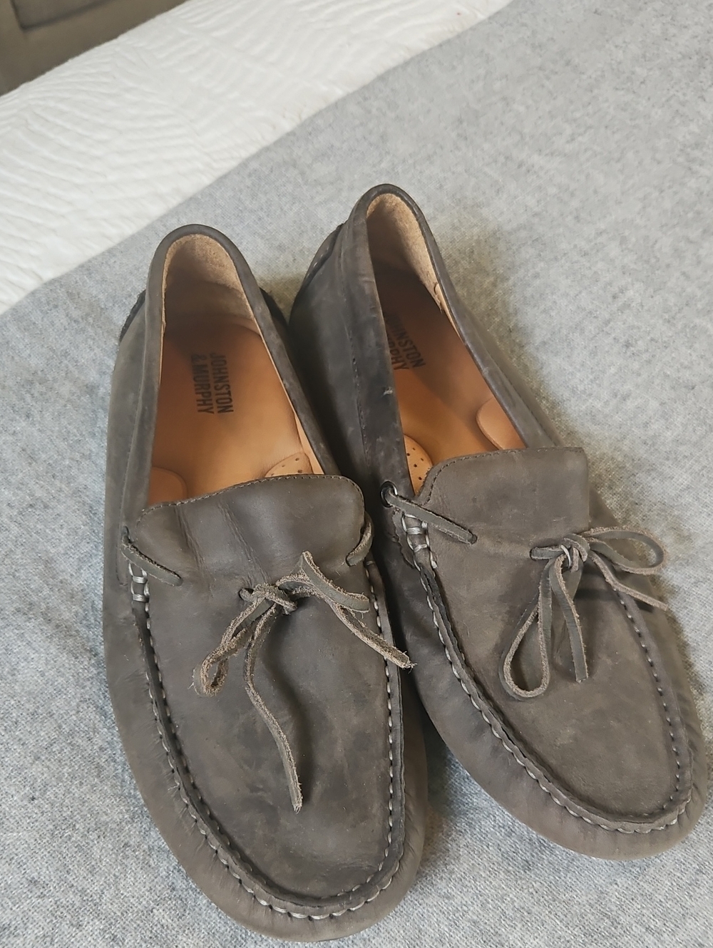Johnston & Murphy Gray Suede Moccasin Driving Loafers